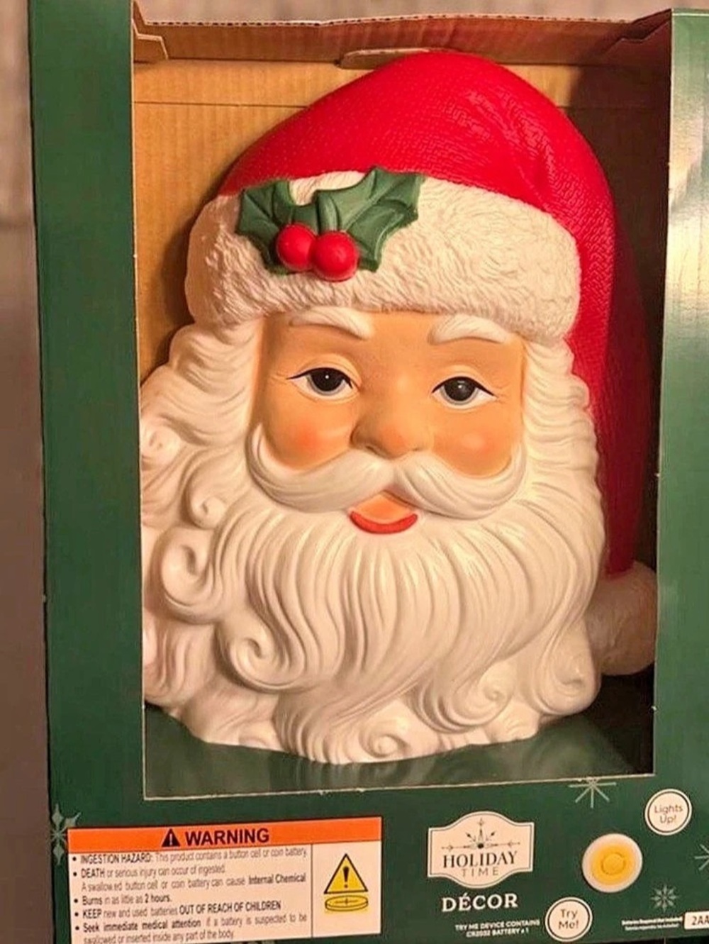 Holiday Time Lighted Blow Mold Santa Hanging Christmas Decoration Red & White